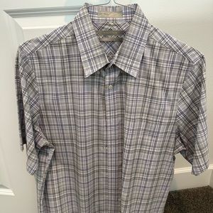 Purple /gray checkered strip SS cotton shirt size large
